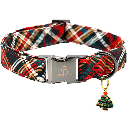 Lionheart glory Dog Collar Christmas Plaid Dogs Collar Fall Cute Collars Soft Durable Adjustable Dog Collars for Medium Dogs Pet Gift Female or Male Dog Collar