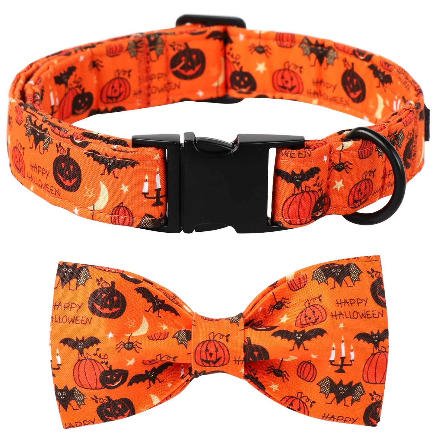 Lionet Paws Fall Halloween Dog Collar Cute Bat Pumpkin Dog Collar for Large Dogs Adjustable Cotton Orange Pet Collars for Large Dogs