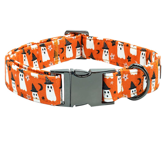 Bobo Rainbow Dog Collars Halloween Pet Collar Fall Dog Collar Orange Ghost Print Pet Collar Durable Metal Collar Cute Boy Girl Dog Collars Adjustable Dog Collar for X-Large Dogs
