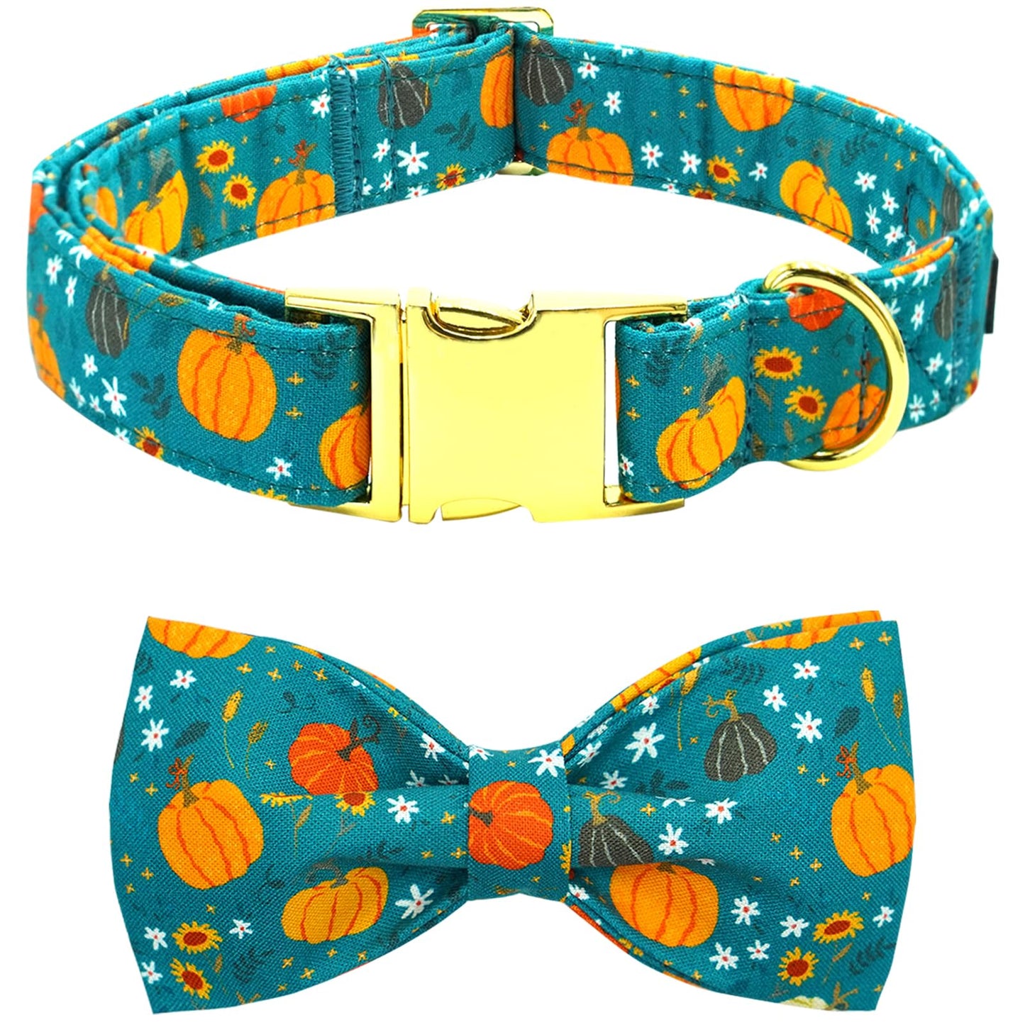 Bobo Rainbow Dog Collar Autumn Pet Collar Pumpkin Print Pet Collar Fall Dog Collar Soft Dog Collar Cute Dog Collar with Bow Tie Adjustable Metal Buckle Collar Gift Collar for Large Dogs