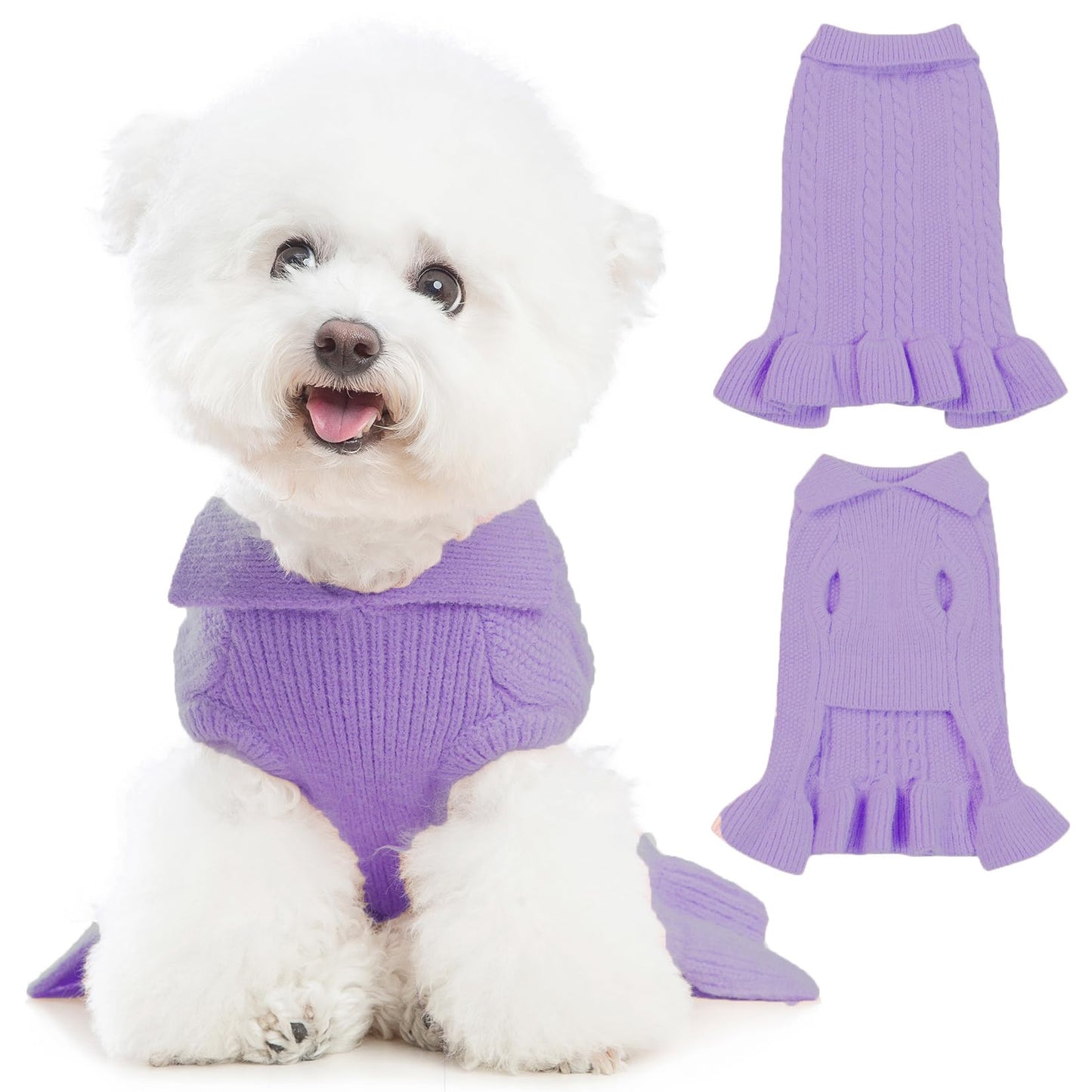Poifzew Classic Pullover Dog Sweater Dress Warm Puppy Clothes Winter Fall Fleece Sweater for Large Dogs Girl Boy Christmas Holiday Pet Outfits Apparel Lavender 2XL