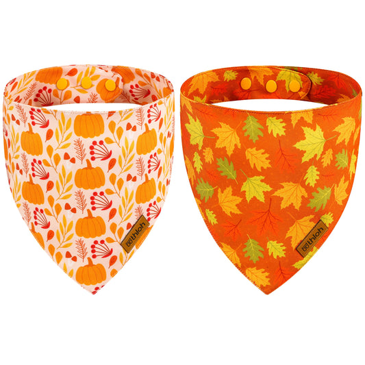 THLOH Fall Dog Bandanas - 2 Pack Thanksgiving Dog Bandana with Snap Button | Reversible Pumpkin Pet Scarf for Boy & Girl | Premium Durable Fabric | Holiday Bandana for Medium and Large Dogs (Large)