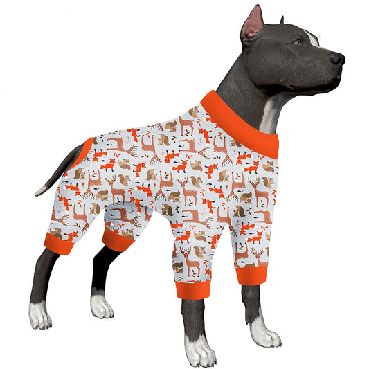 LovinPet Dog Clothes for Large Pitbulls Boys - Large Dog PajamasLightweight Stretchy FabricCritters Cream Print Dog JumpsuitUv Protection ShirtEasy to Wear Adorable Dog ClothesDog JammiesLarge