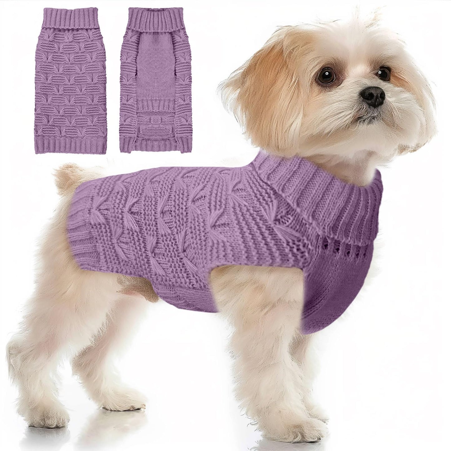 BAEJMJK Small Dog Sweater Turtleneck Dog Sweater Vest Warm Dog Knitted Sweaters Dog Clothes for Small Medium Dogs Fall Winter Puppy Knitwear Pullover for Girl Boy Dogs Cats(PurpleXX-Large)