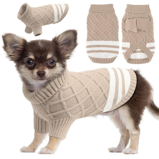 EMUST Dog Sweaters for Small Medium Dogs Classic Turtleneck Puppy Dog Sweater with Sleeve Fall Winter Warm Cozy Elastic Medium Dog Sweater Clothes for Bulldog Dachshunds Pitbull Yorkie Khaki M
