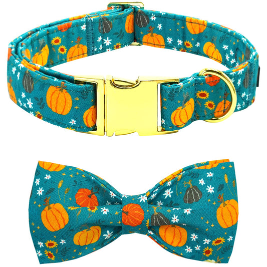 Bobo Rainbow Dog Collar Autumn Pet Collar Pumpkin Print Pet Collar Fall Dog Collar Soft Dog Collar Cute Dog Collar with Bow Tie Adjustable Metal Buckle Collar Gift Collar for Large Dogs