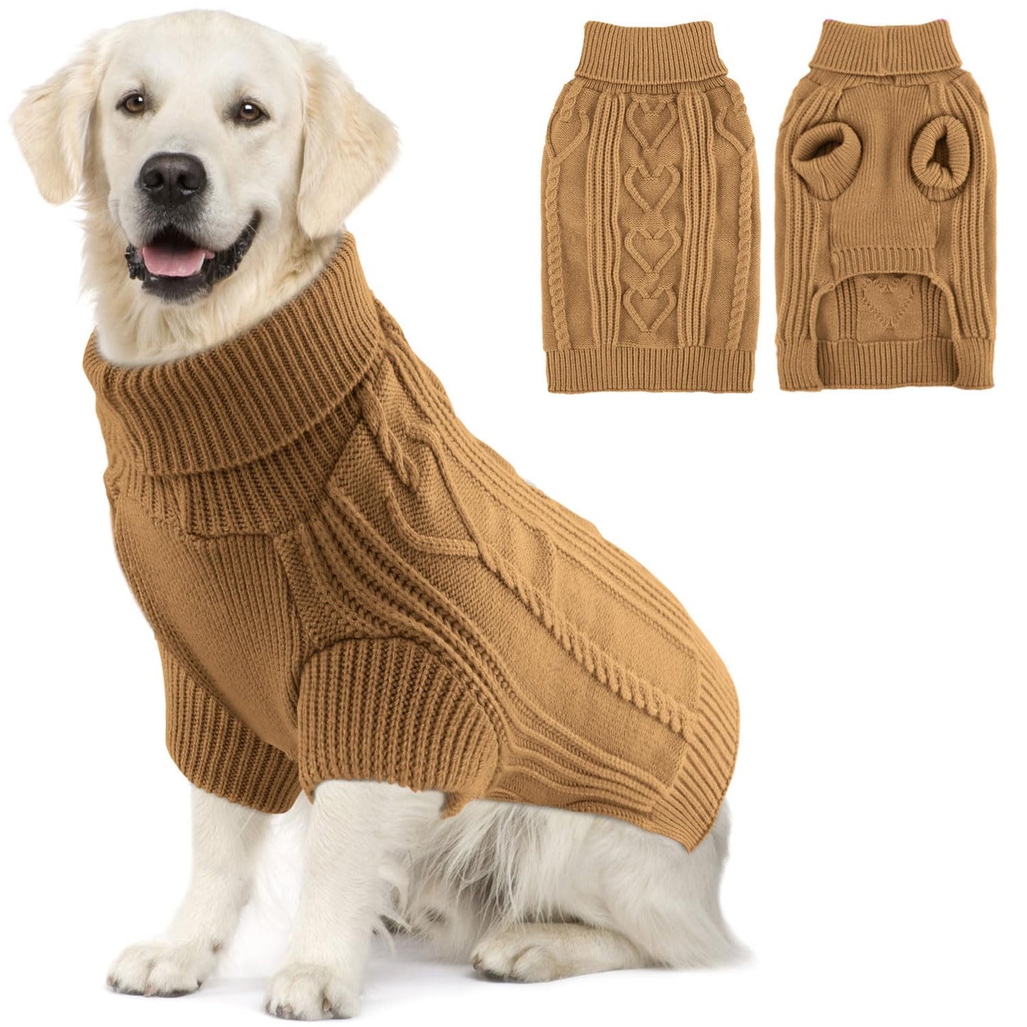 OTOB Dog Sweaters Large Size Dog Girls Boys Turtleneck Knitted Pet Sweaters Dog Wither Clothes Warm Sweater Outfits for Large Dogs Camel XXL