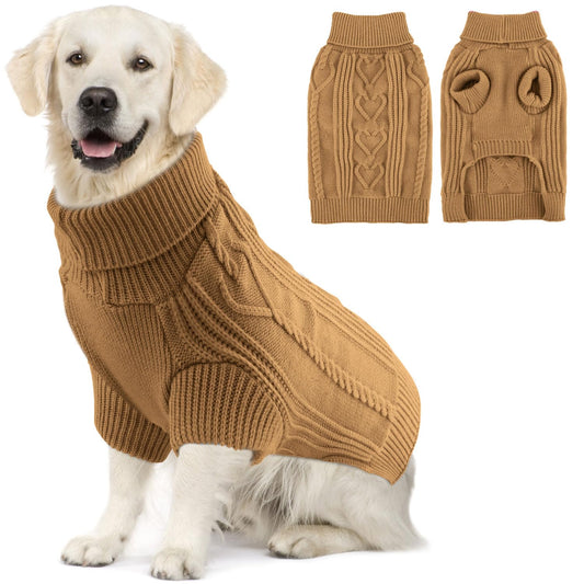 OTOB Dog Sweaters Large Size Dog Girls Boys Turtleneck Knitted Pet Sweaters Dog Wither Clothes Warm Sweater Outfits for Large Dogs Camel XXL