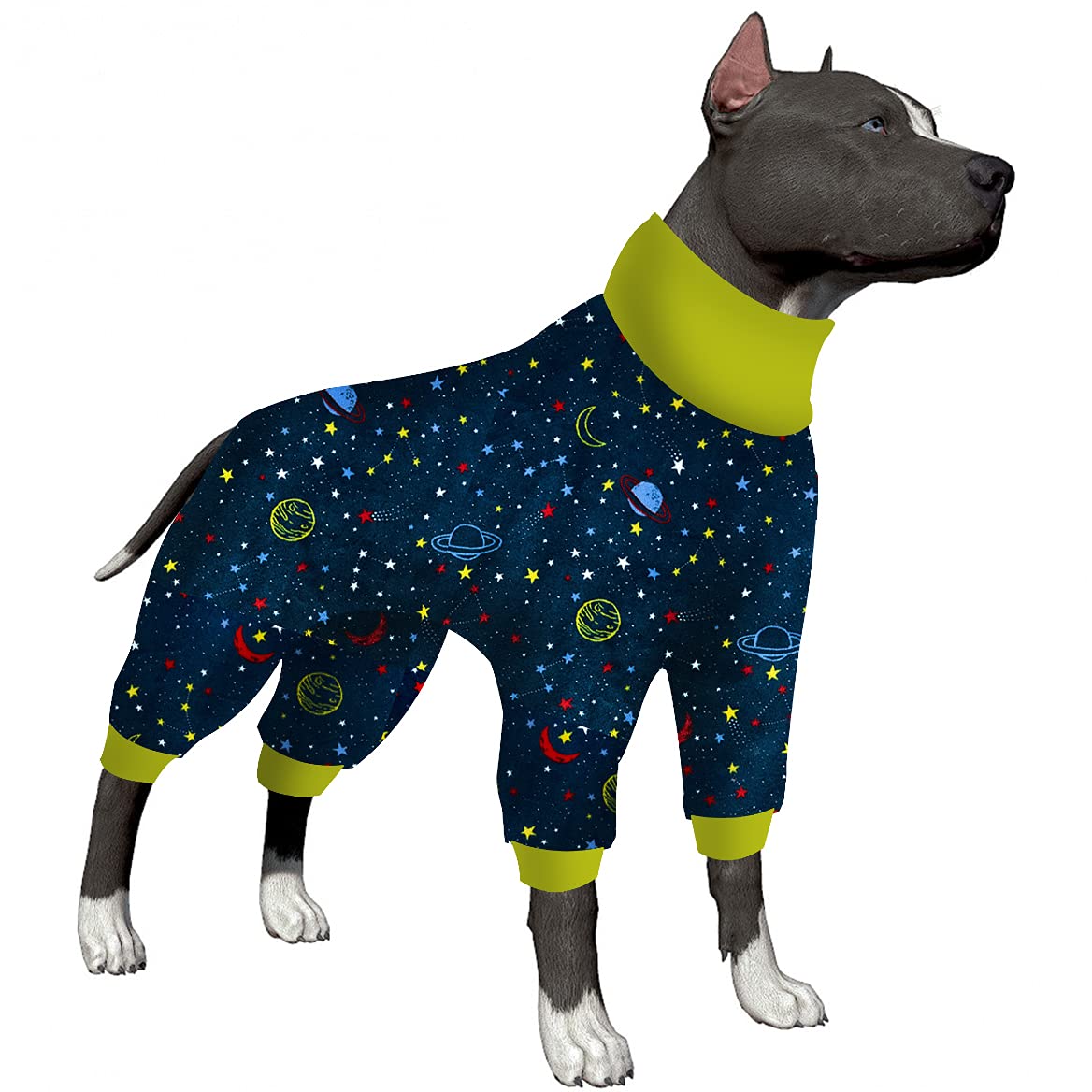 LovinPet Dog Pjs Outfits For Large Dogs Pitbull - Anxiety Relief Dog Onesie Navy Space Print Large Dog Pjs Pullover Large Breed Dog Clothes Dog Surgery Recovery Suit Undershirt For Dog Sweater2Xl