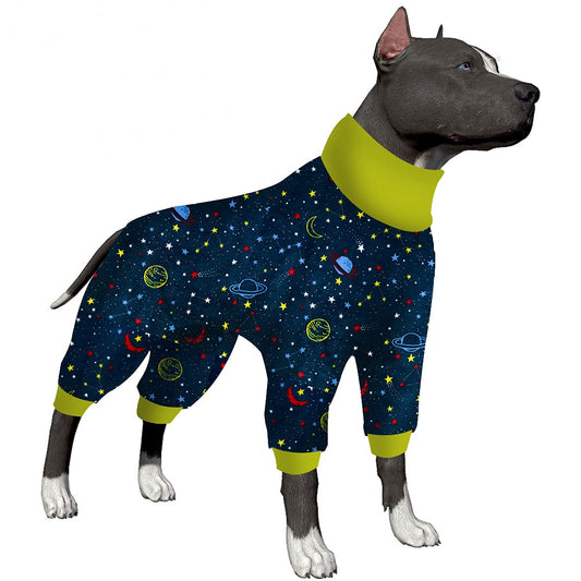 LovinPet Dog Pjs Outfits For Large Dogs Pitbull - Anxiety Relief Dog Onesie Navy Space Print Large Dog Pjs Pullover Large Breed Dog Clothes Dog Surgery Recovery Suit Undershirt For Dog Sweater2Xl