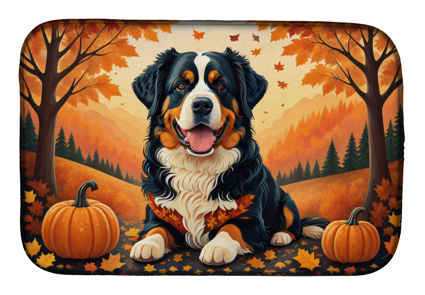 Bernese Mountain Dog Fall Dish Drying Mat