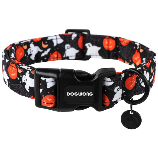 DOGWONG Cotton Dog Collar Heavy-Duty Fall Dog Collar Durable Soft Fabric Pet Dog Collar Cute Halloween Puppy Necklace for Small Medium Large Dog