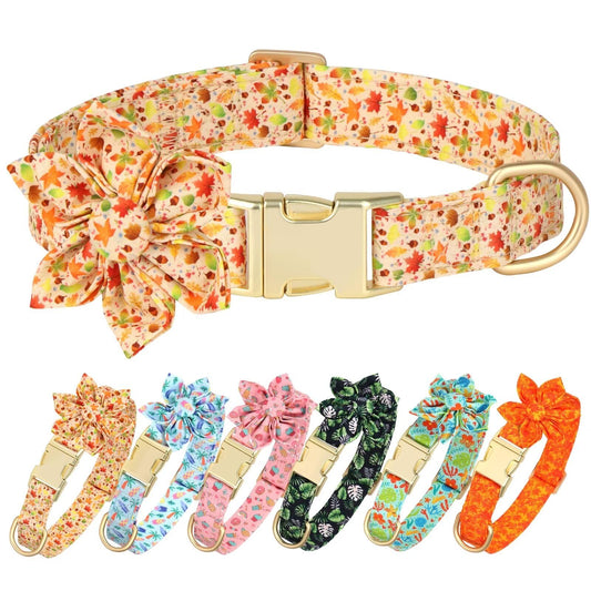 Beirui Cute Girl Dog Collars for Female Dogs Fall Dog Collar with Flower Soft Floral Pet Collars for Small Medium Large Dogs(Colouful LeavesL)