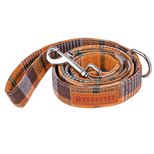 ADOGGYGO Fall Dog Leash Orange Plaid Dog Halloween Thanksgiving Leash for Small Medium Large Dogs Pets (Fall 5FTx3/4)