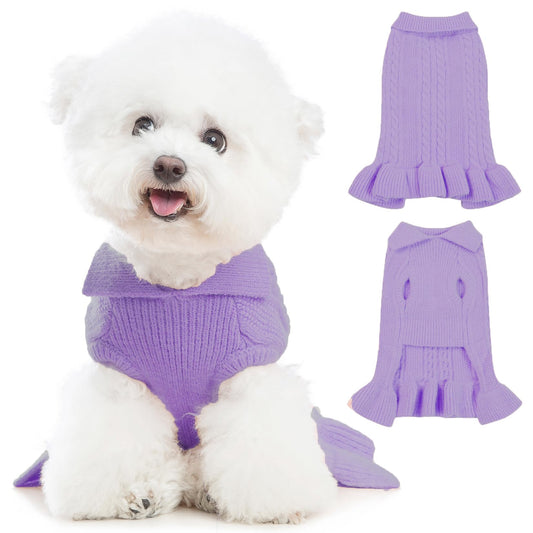 Poifzew Classic Pullover Dog Sweater Dress Warm Puppy Clothes Winter Fall Fleece Sweater for Large Dogs Girl Boy Christmas Holiday Pet Outfits Apparel Lavender 2XL